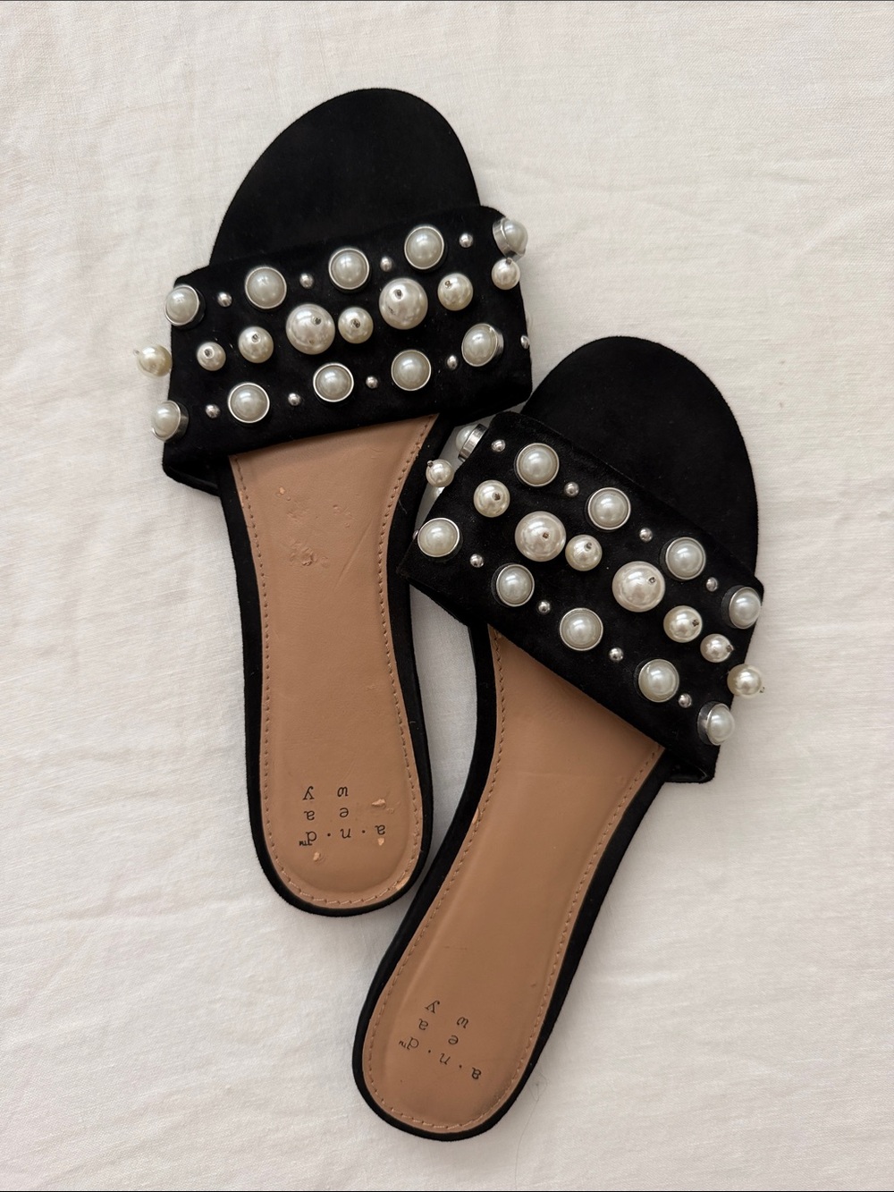 a new day Black Pearl-Studded Slide Sandals